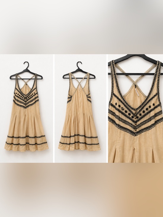 Free People Dresses & Skirts - Free People Cream & Black Embroidered Mini Dress | Boho Festival Style